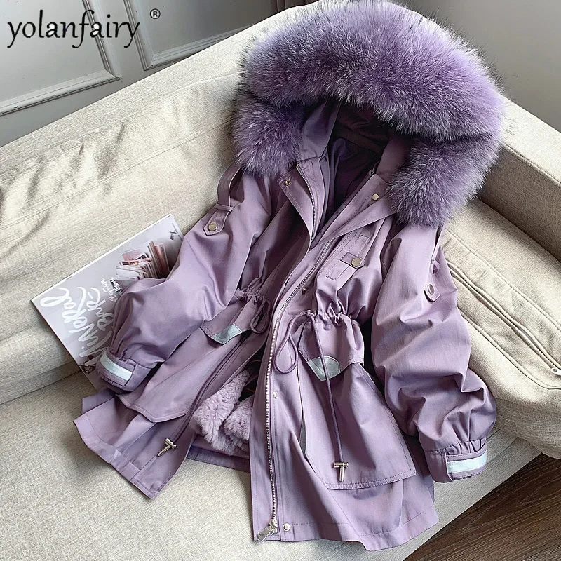 Real Fur Coat Women's Parkas Women Rabbit Fur Inner Raccoon Dog Fur Collar Fur Jacket Female Hooded Fur Clothes 2023 Fall Winter