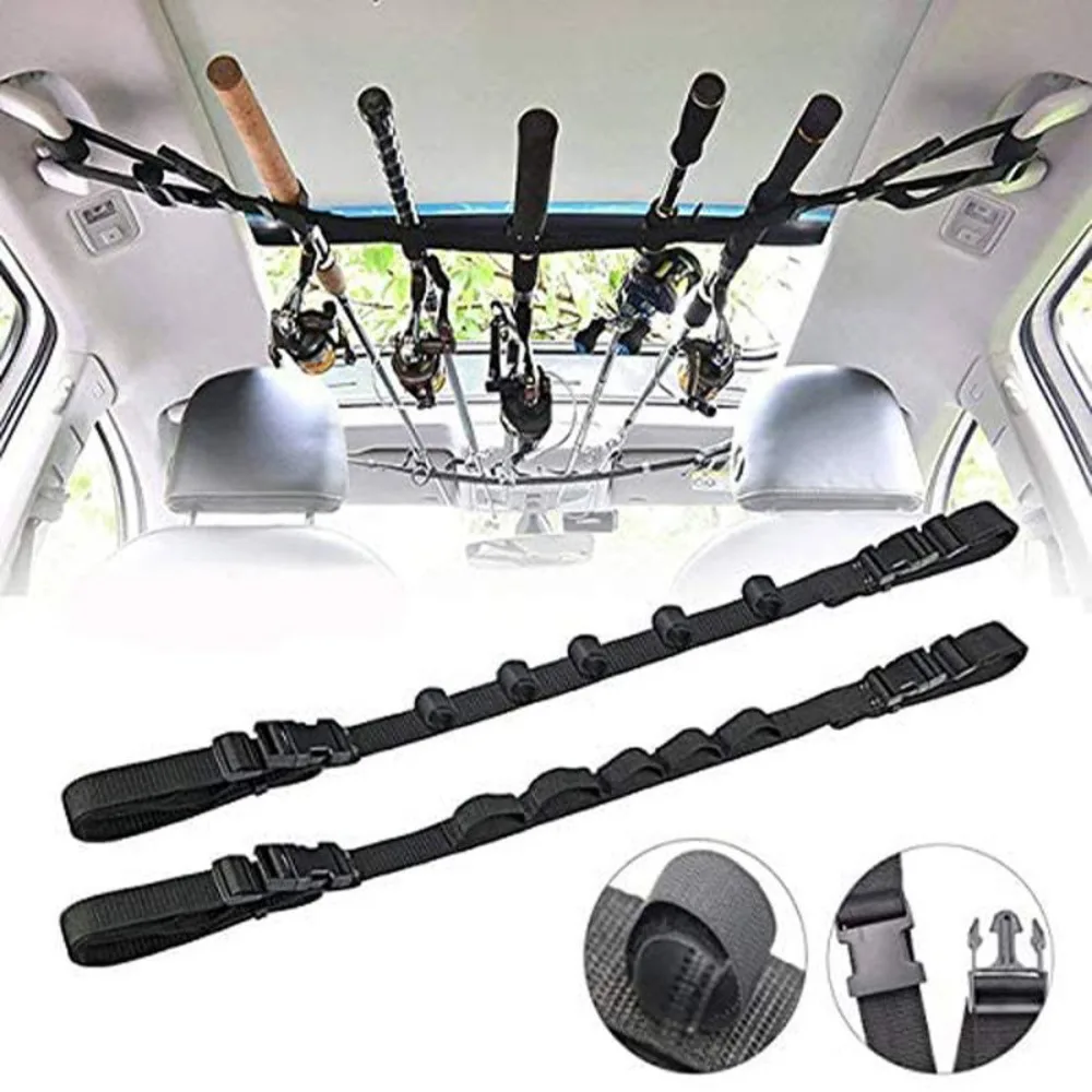1/2pcs Black Vehicle Fishing Rod Storage Rack Adjustable With Magic Stickers Fishing Vehicle Rod Carrier