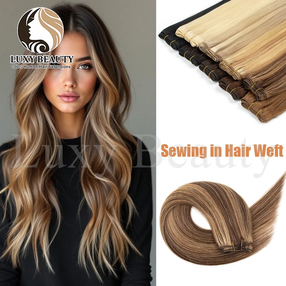 

Straight Hair Weft Sewing in Human Hair Extensions Women Natural Brown Black Blonde Double Drawn Human Hair Bundles 50g/pack