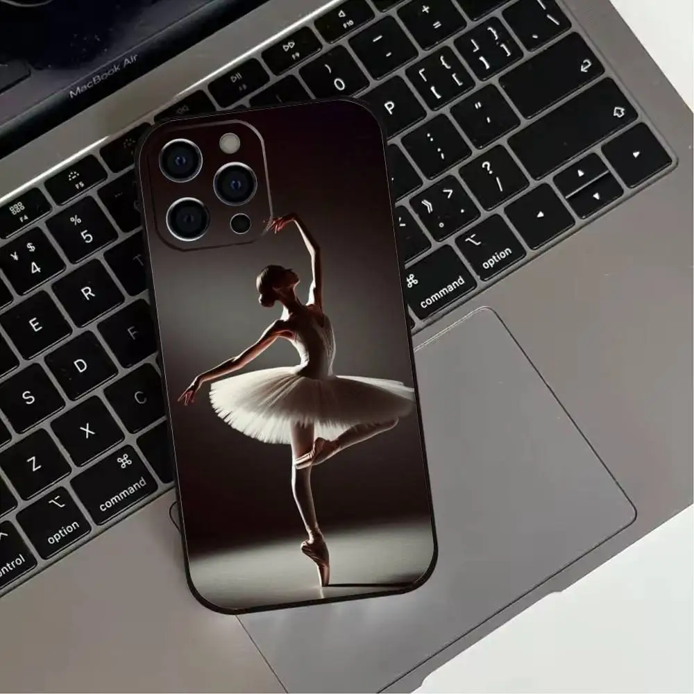 حافظة هاتف B-Ballet أنيقة لهاتف iPhone 17,16,15,14,13,12,11 Plus، Pro Max، XS، غطاء أسود من السيليكون الناعم