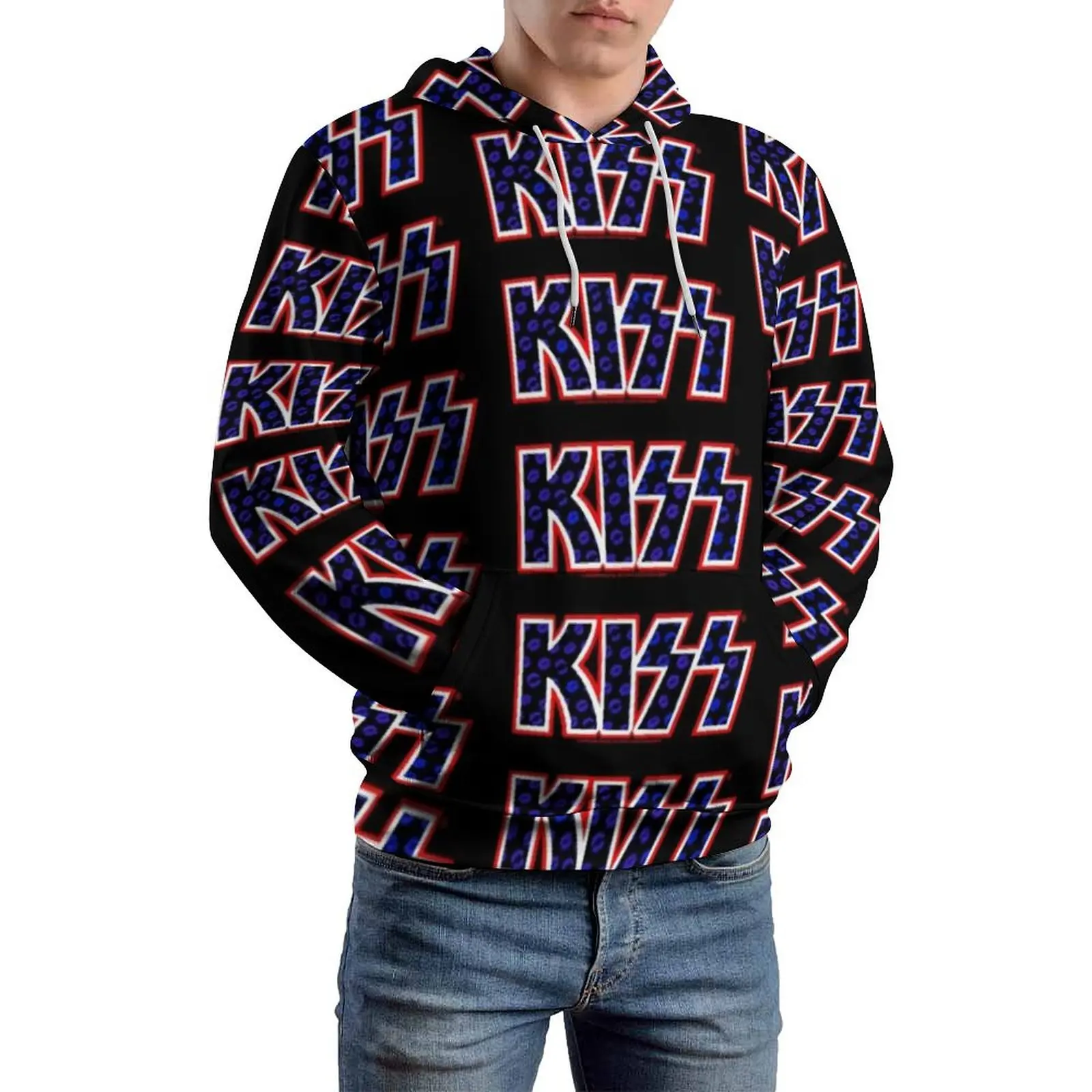 Kiss Band Casual Hoodies Long Sleeve Blue Lips Logo Aesthetic Hoodie Winter Loose Design Oversized Tops