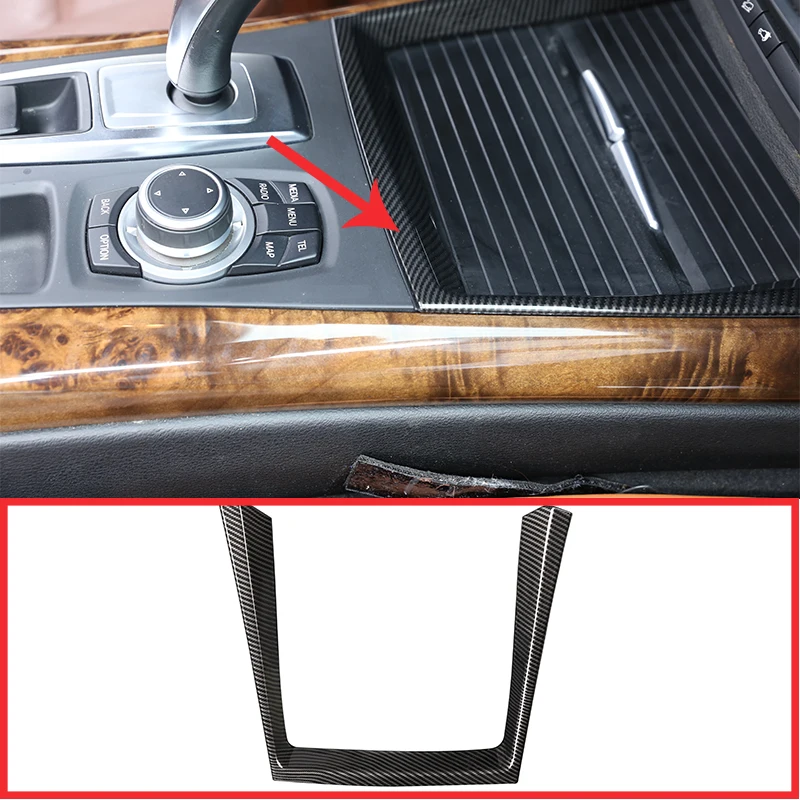 For BMW X5 E70 2008-2013 Car Accessories Carbon Fiber ABS Car Center Console Frame Decoration Cup Holder Strip Trim 1 Pcs