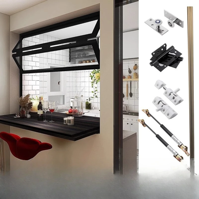 

Up and down folding window accessories cafe open kitchen hanging wheel sliding rail full set of hardware