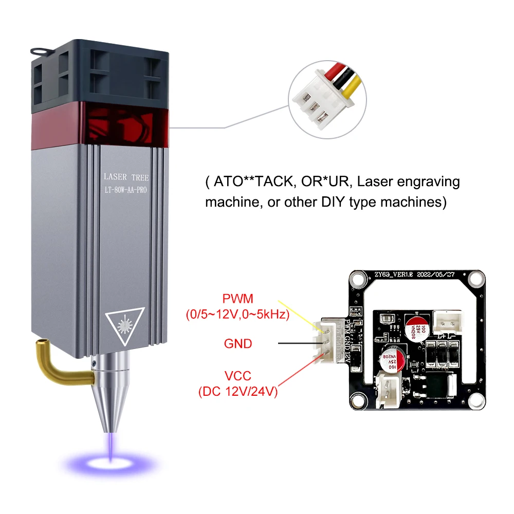 LASER TREE 5W 10W optisches Leistungslasermodul mit Luftunterstützung 450nm Blaulicht TTL-Laserkopf für CNC-Gravur Schneiden DIY-Werkzeuge