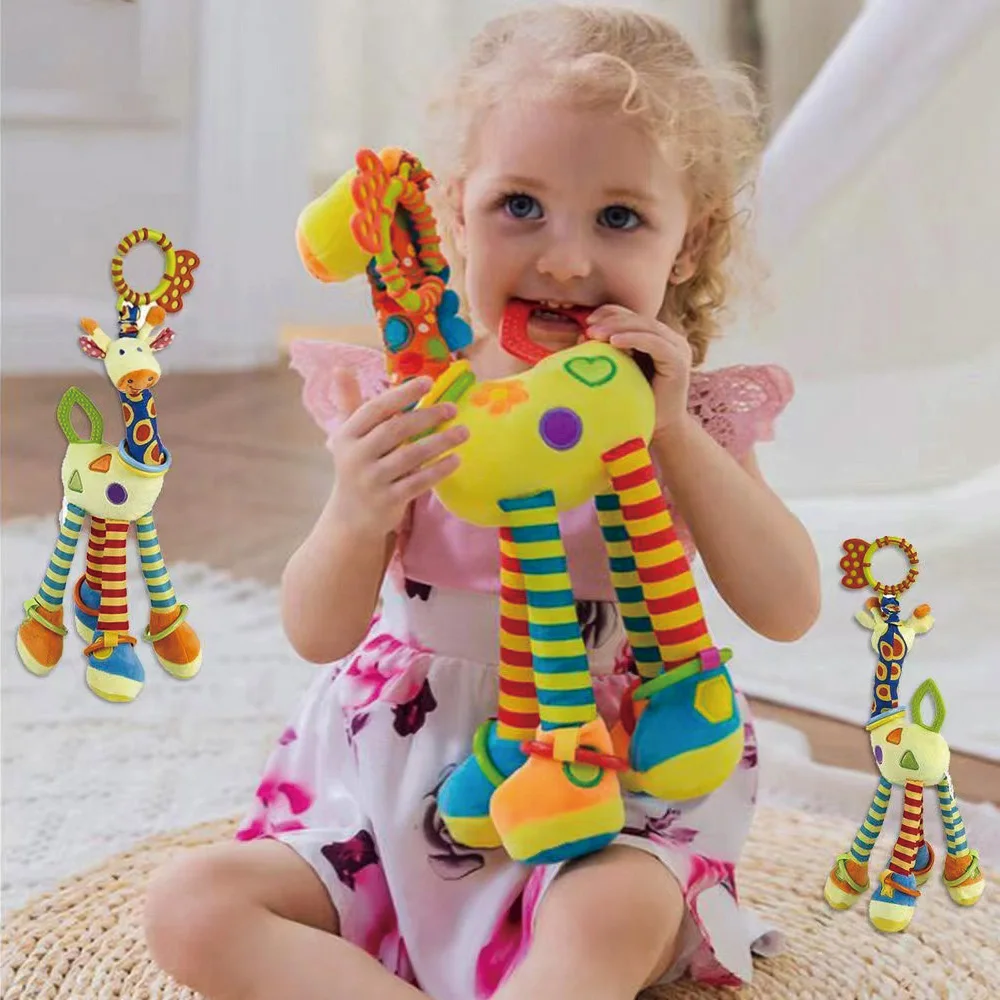 Baby Developmental Toys Soft Giraffe Rattle Stroller Mobile Hanging Bell Infant Sensory Plush Gift Infant Bed Plush Animal Toy