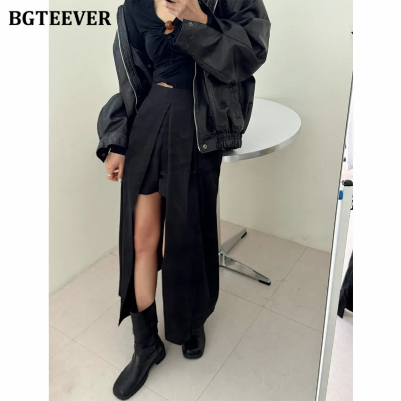 BGTEEVER Stilvolle Hohe Taille Damen Split Lange Röcke Frühling Sommer Beiläufige Lose Frauen A-linie Röcke