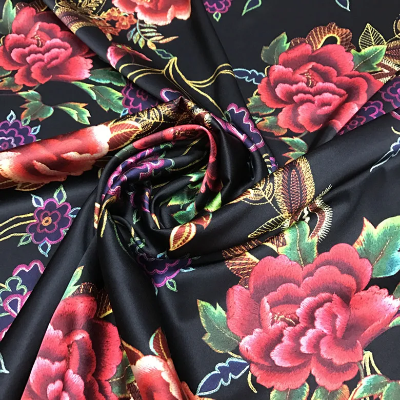 High Quality 40momme Elastic Color Printing Inkjet Silk Thickened Satin Cheongsam Clothing Fabric 2