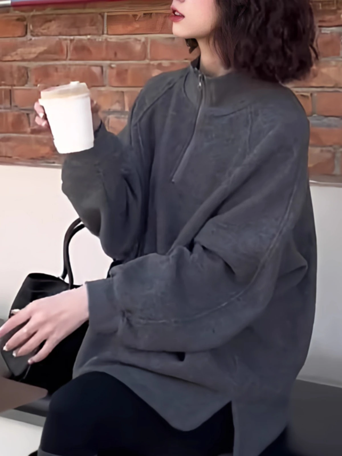 

Fashionable Loose Long Sleeve Hoodie Women's Autumn Winter New Style Casual Versatile Deep Grey Stand Collar Lazy Style Sweat...