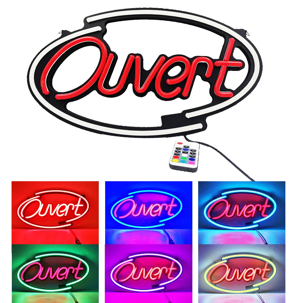 Enseigne au néon LED OPEN avec télécommande, RVB, signe de document proxy, décoration de bar et de magasin