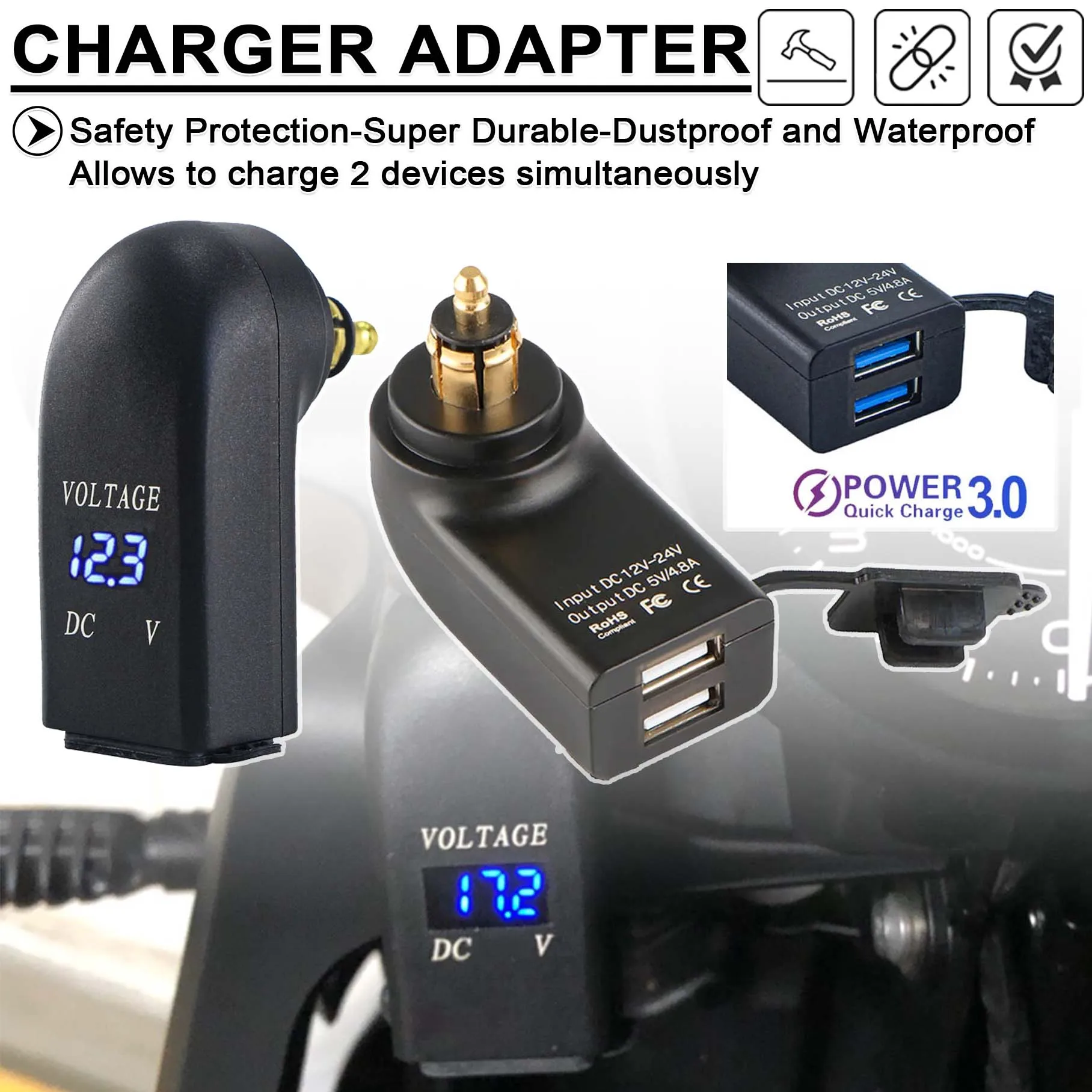 

Двойной USB-адаптер для зарядного устройства для мотоцикла, светодиодный дисплей для Honda NC750X S1000XR для BMW R1250GS ADV R1300GS R1200 GSA LC