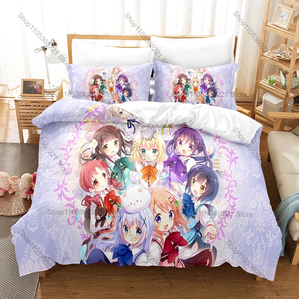 Cute Kpop Is The Order A Rabbit Bedding Set Cartoon Character Duvet Cover & Pillowcases Bedroom Decoration