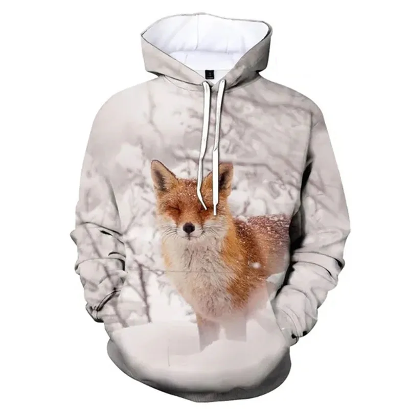 Autumn Winter Fox Animal 3D Print Hoodies Women Men Fashion Long Sleeve Hooded Sweatshirts Streetwear Pullovers Female Clothing