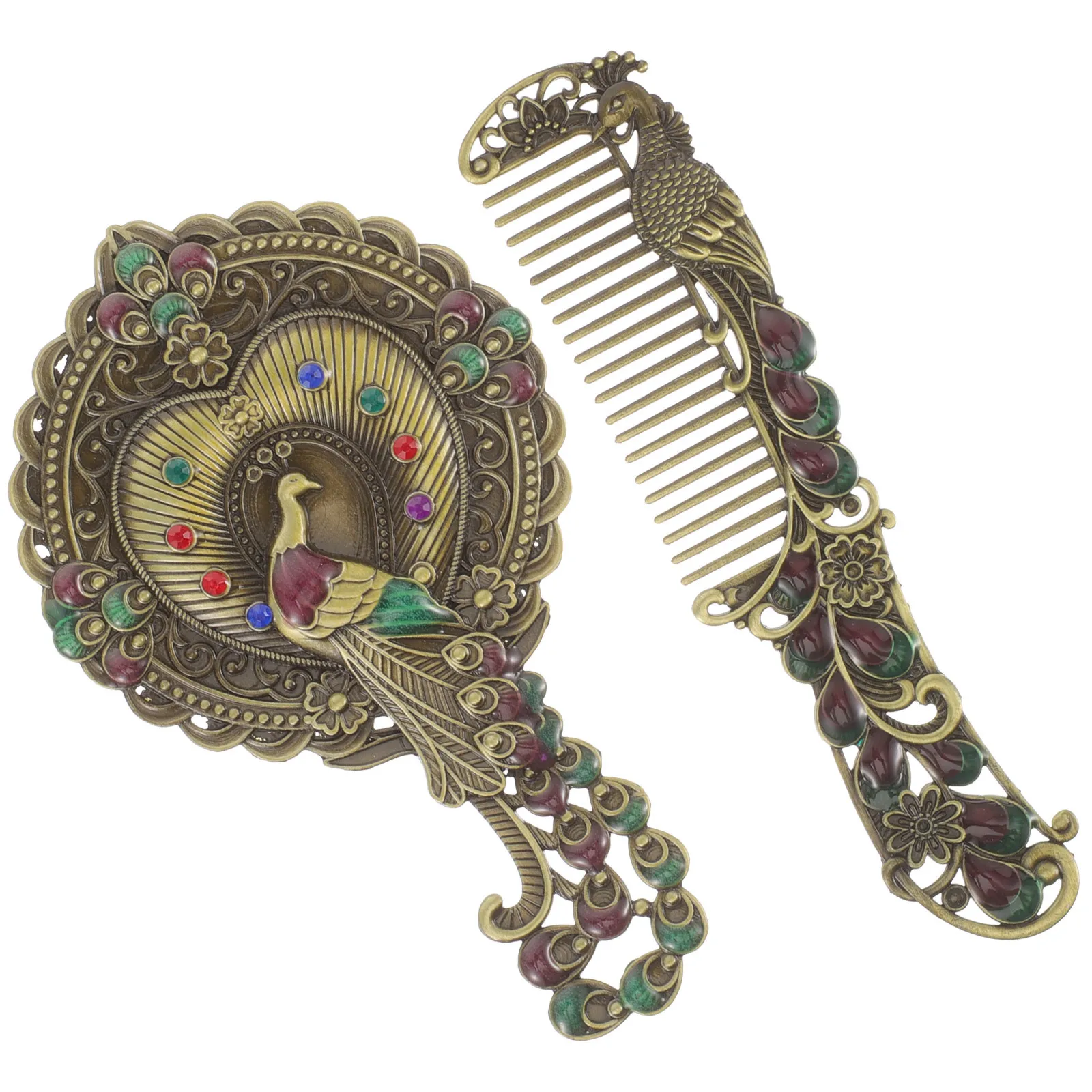 1 set 1 Set Of Vintage Metal Handheld With Comb Compact Lightweight Makeup For Travel Portable Small Mirror Sturdy Hand