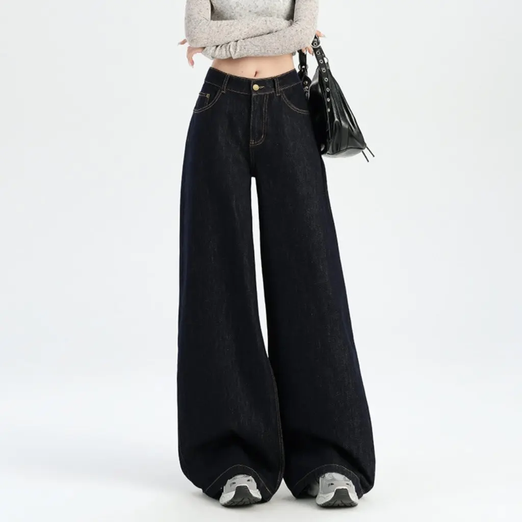 

Женские темно-синие винтажные широкие джинсы Tannin в американском стиле с высокой талией, свободные утягивающие брюки, длинные брюки