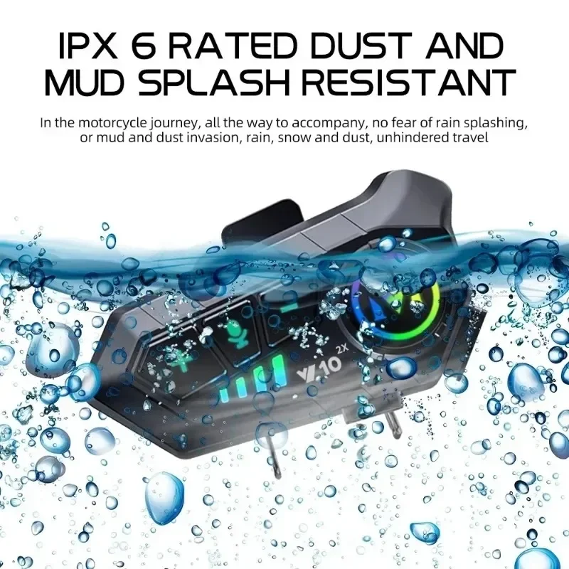 

Y10 2x Motorcycle Helmet Bluetooth 5.3 Headset Intercom Voice Assistant Music Player Distance 300M IPX6 Waterproof Interphone