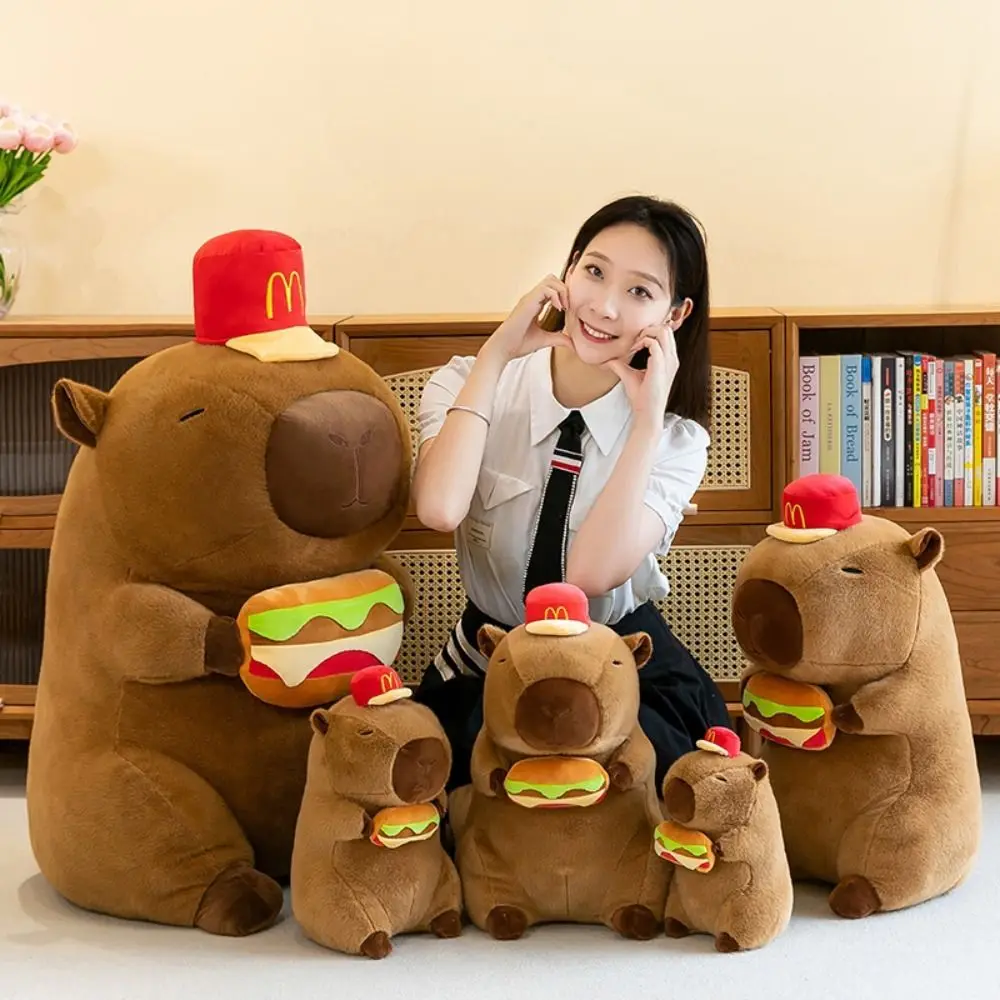 Capivara hamburgo capivara brinquedos de pelúcia simulação pano boneca capibara anime brinquedo fofo com hamburgo 30cm/40cm capivara boneca de pelúcia