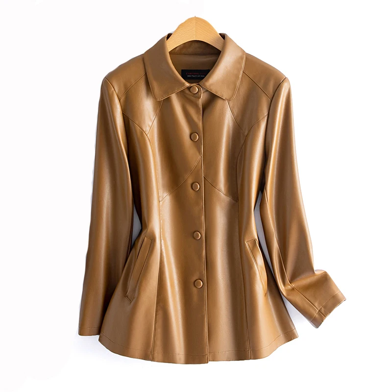 Manteau en cuir véritable Haining pour femme, style court, nouvelle collection 2025, en peau de mouton, printemps-automne, mode amincissante, grande taille