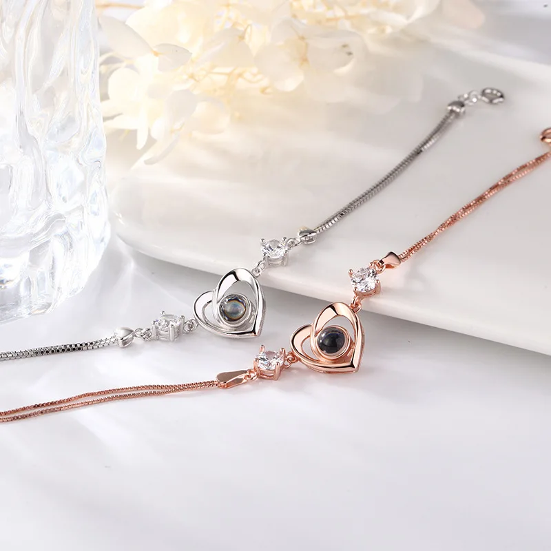 925 Bạc 100 Ngôn Ngữ Tôi Yêu Trái Tim Chiếu Vòng Tay Tùy Chỉnh Hình Ảnh Trang Sức Personalisierte Geschenke Hình Valentines Day Pokemon Tặng