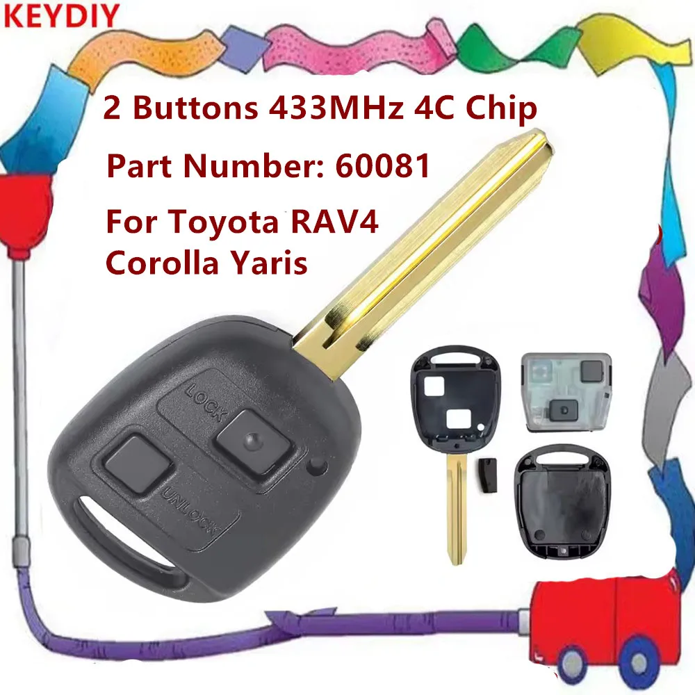 10 x Toyota TOY43 Transponder Key (4C Chip) (AFTERMARKET) (Pack of 10