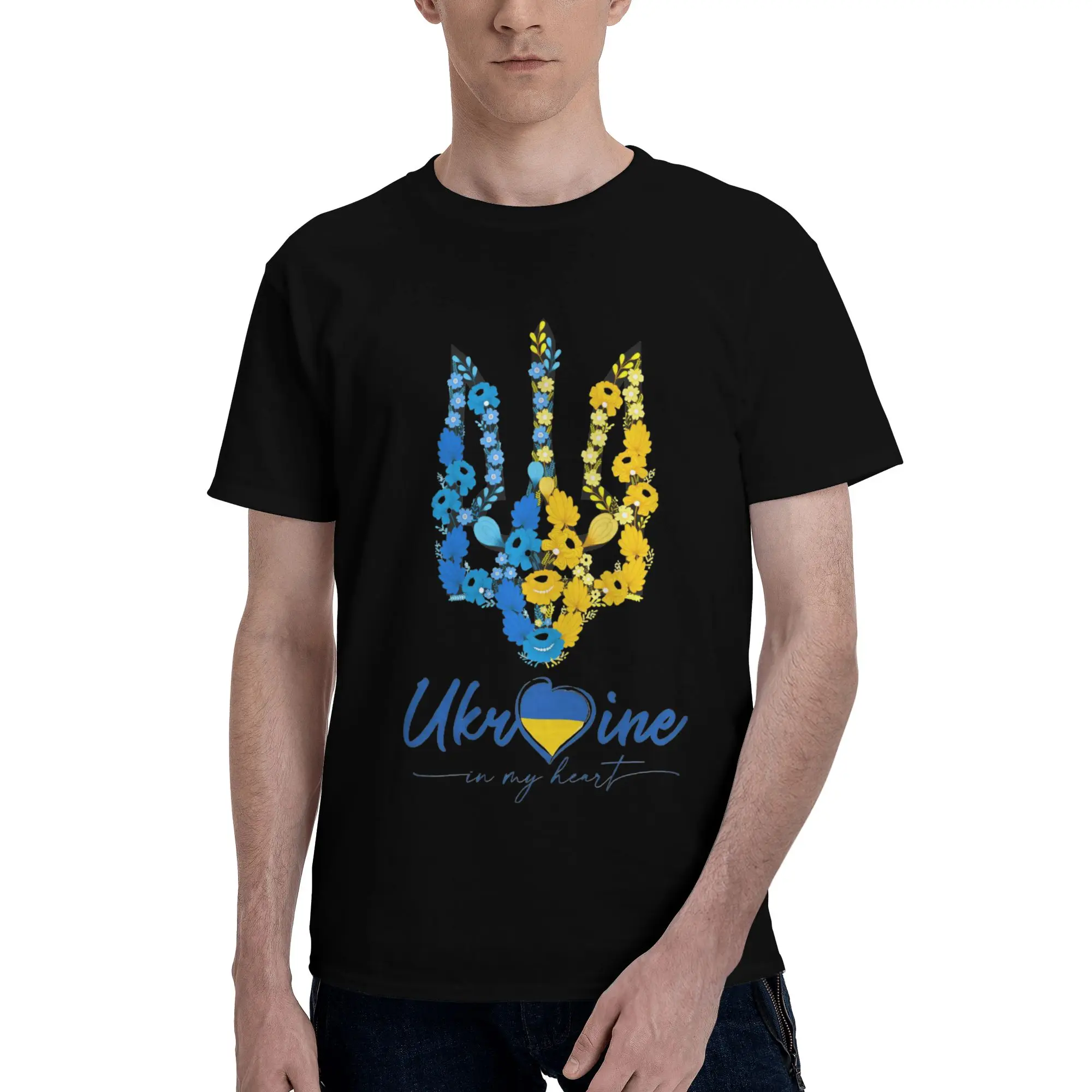 Custom Trendy Ukraine Flag T Shirt Men Short Sleeve Pure Cotton T-shirt Leisure  Tees Streetwear Tshirts