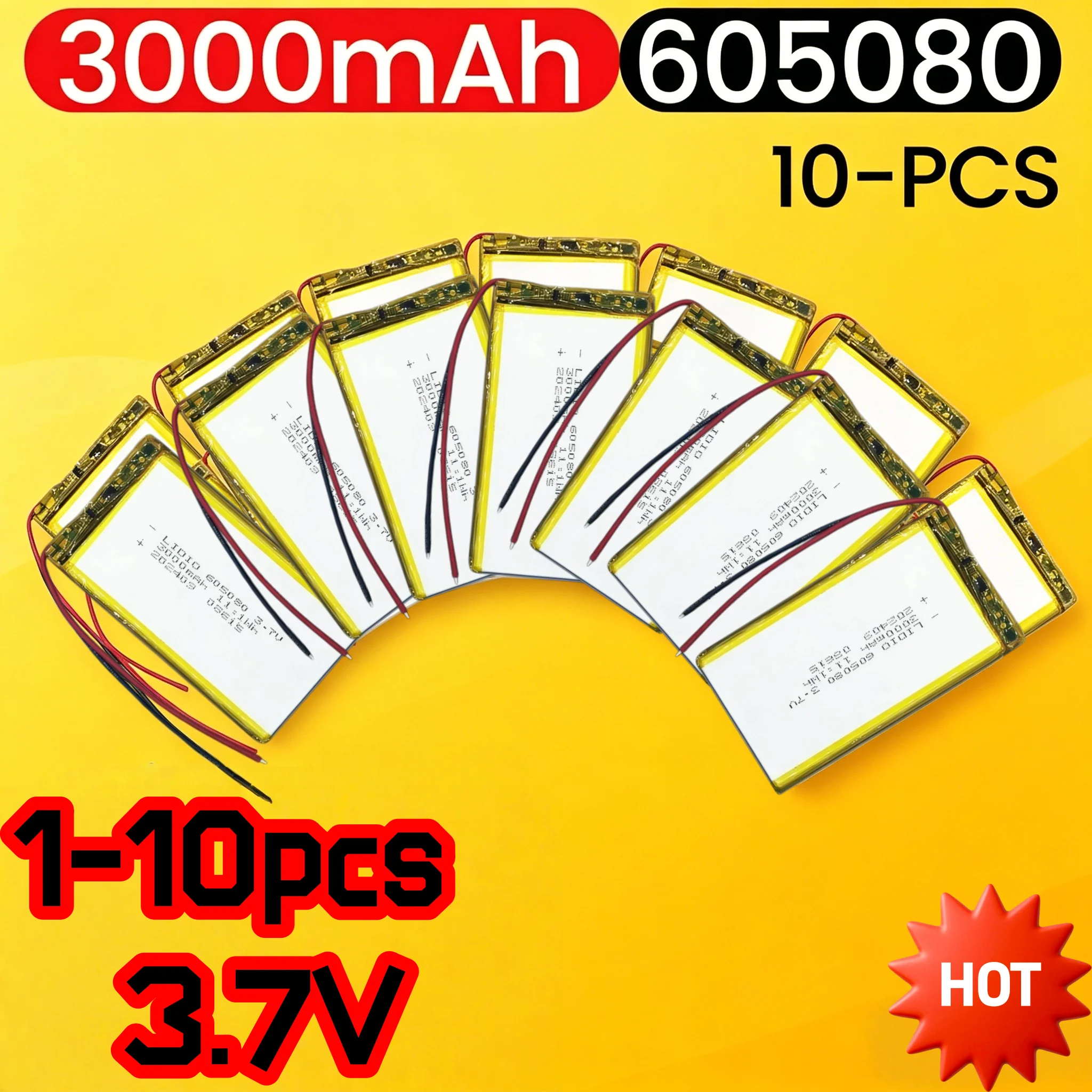 3,7V 3000mAh 605080 Lithium-Polymer-Lilon-Akku für Bluetooth-Lautsprecher, Luftreiniger, Handheld-Schönheitsgeräte