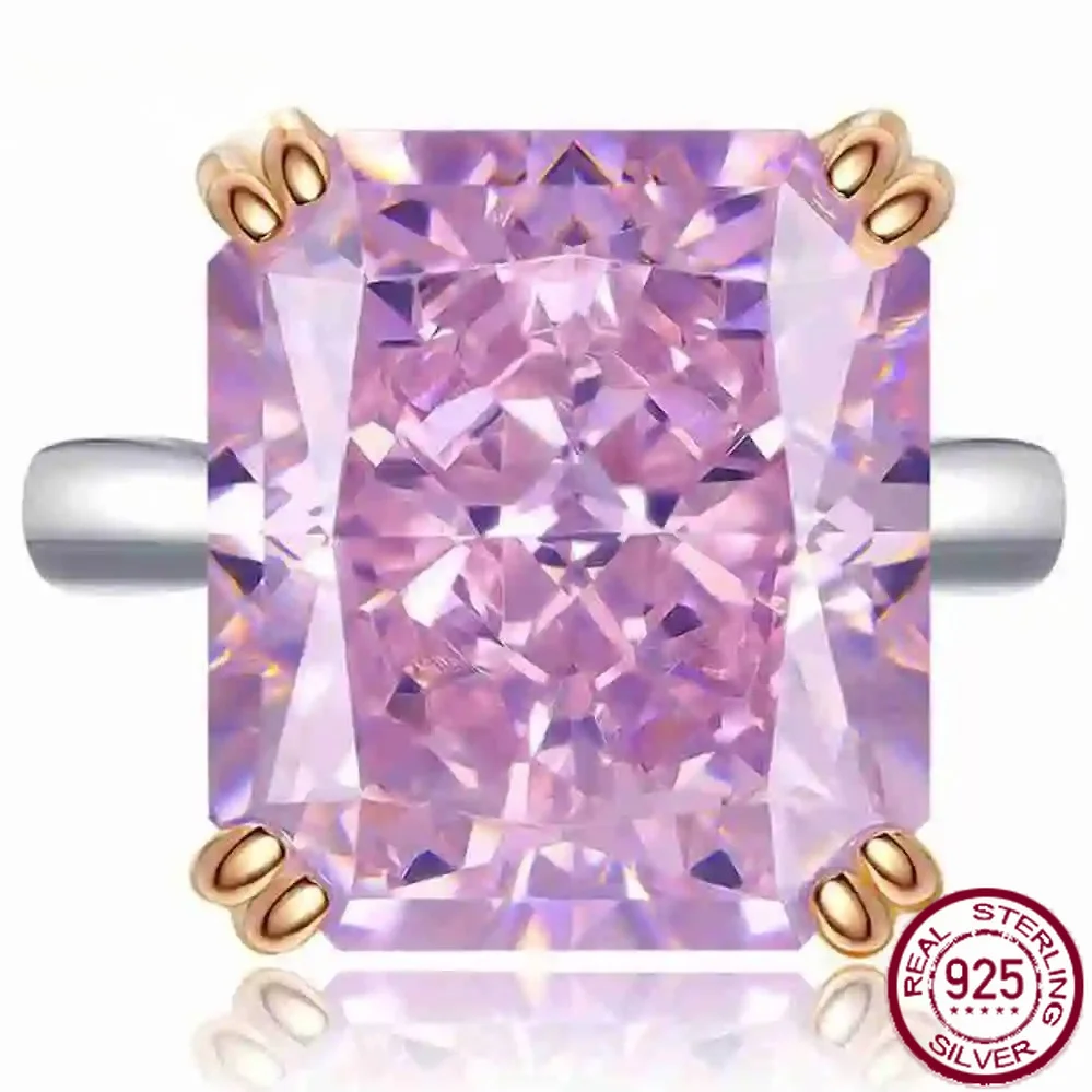 Yaranyan 925 Sterling Silver 14 * 16 MM Crushed Ice Cut Lab Sapphire High Carbon Diamonds Gemstone Cocktail Ring Fine Jewelry
