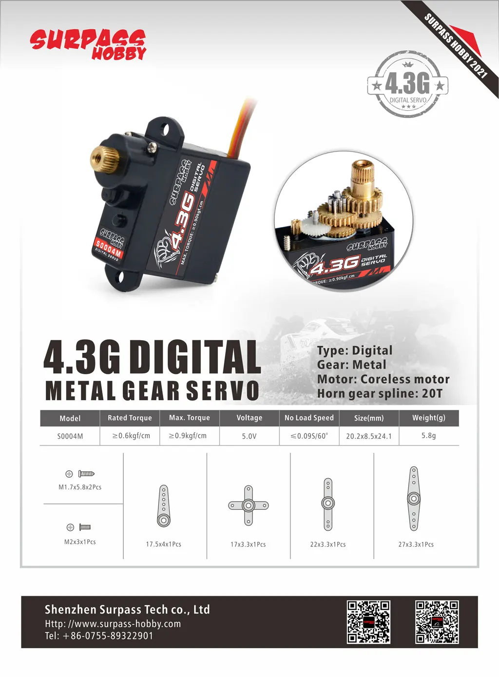 SurpassHobby Servomotor 2g 3.7g 4.3g 6g 8g Micro Digital Servo for Rc Model Plane Drone Airplane Helicopter Fixed-wing WLtoys