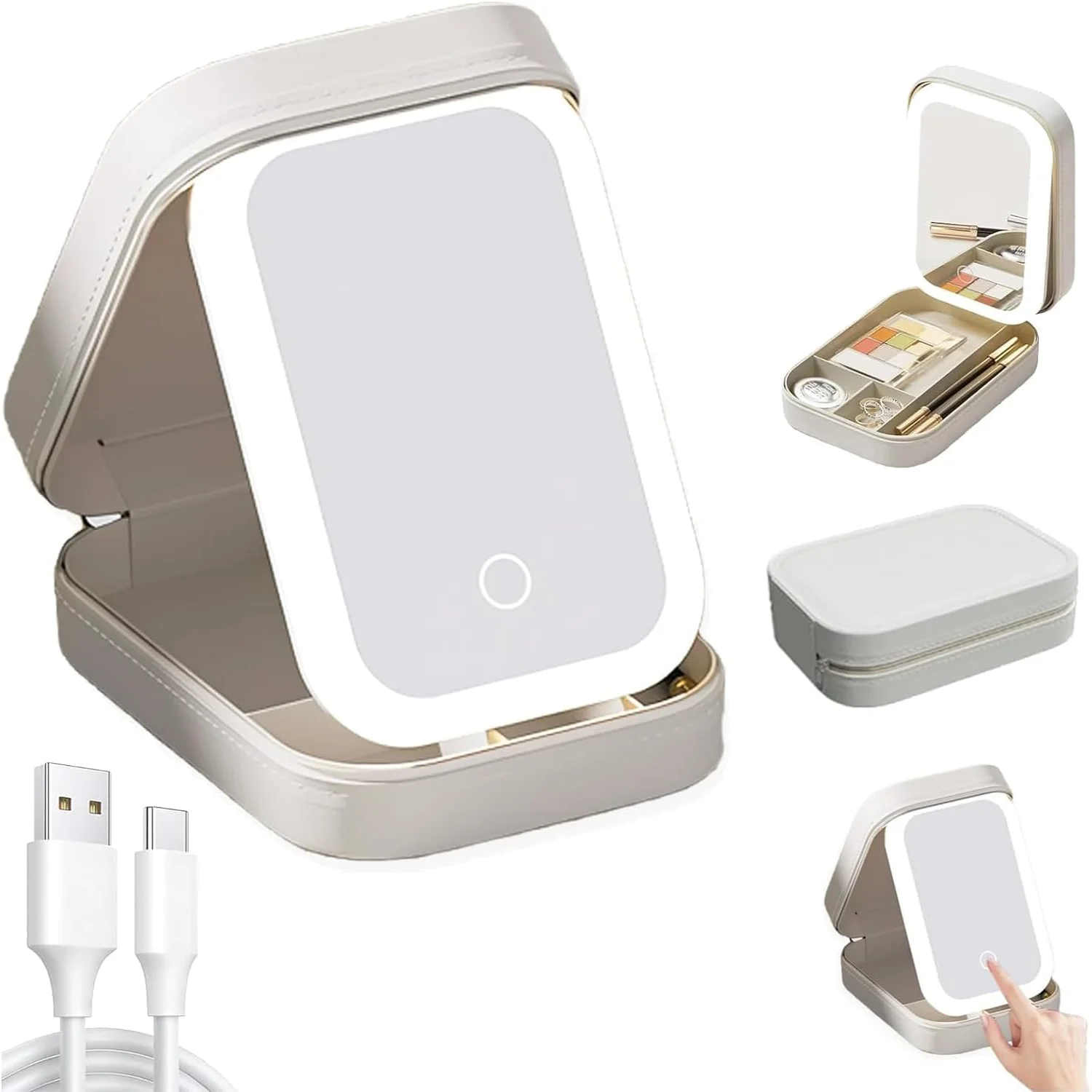 

LED Three-Color Adjustable Makeup Mirror, Three Colors Brightness Adjustable Makeup Mirror with Lights, Portable Cosmetics Case,