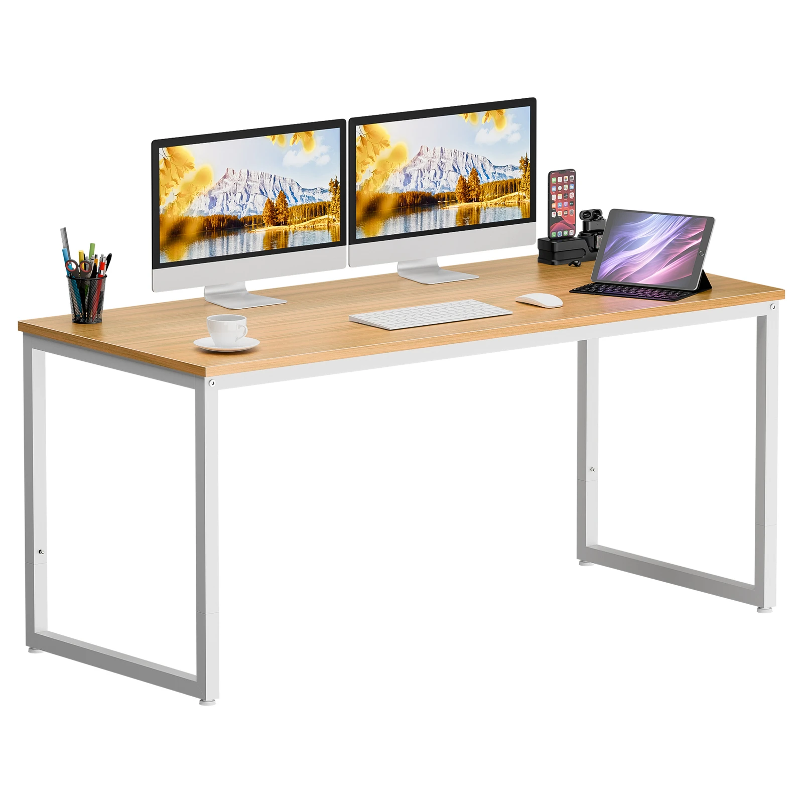 

55" Modern Computer Desk Study Workstation Home Office Desk for Bedroom Natural