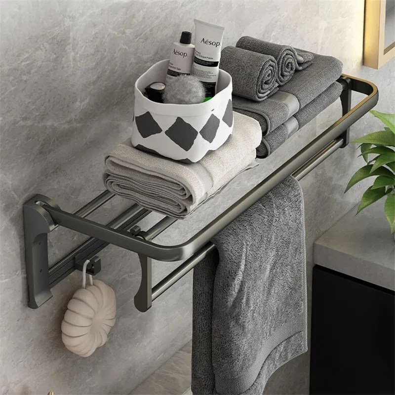 Imagem -04 - Novos Acessórios do Banheiro Conjunto de Alumínio Toalheiro Toalete Escova Titular Caixa Tecido Prateleira Canto Robe Gancho Arma Cinza Banho Ferragem