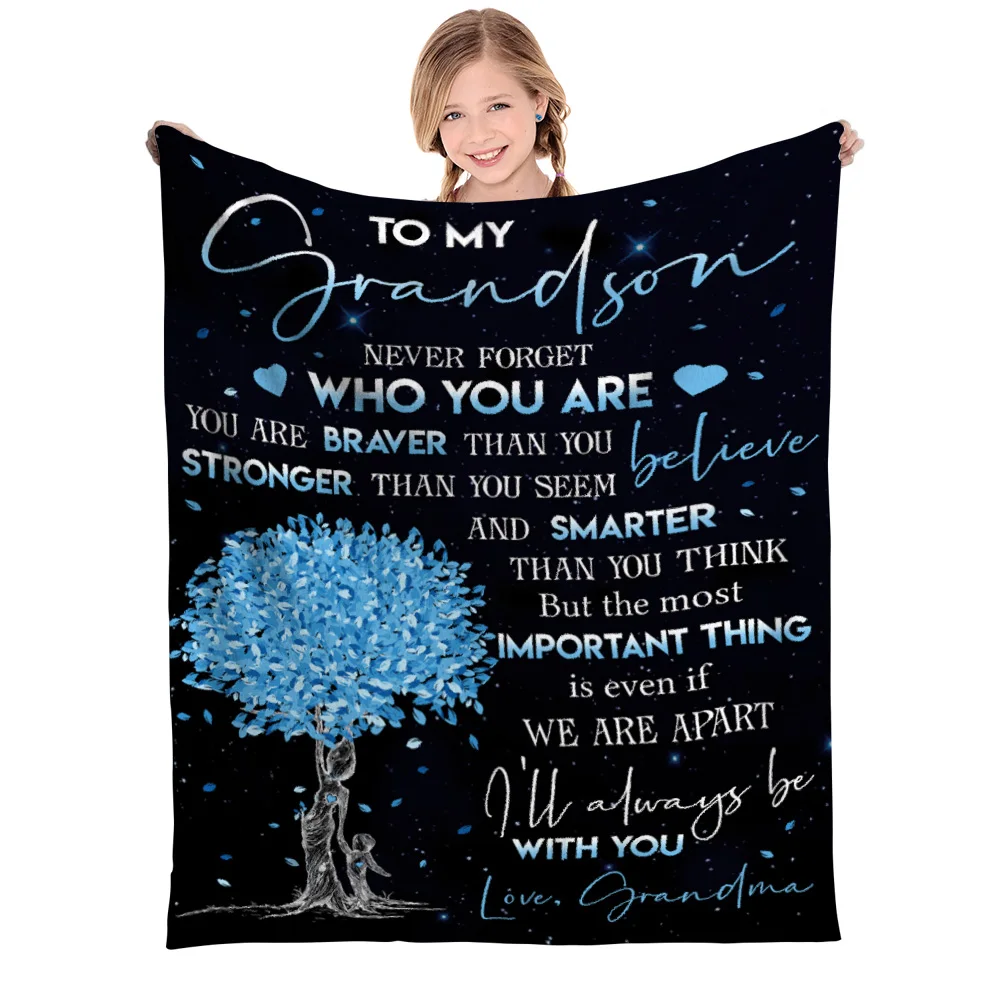 

Personalized Rustic Premium Blanket To My Grandson Colored Tree Print Soft Comfortable Wool Blanket