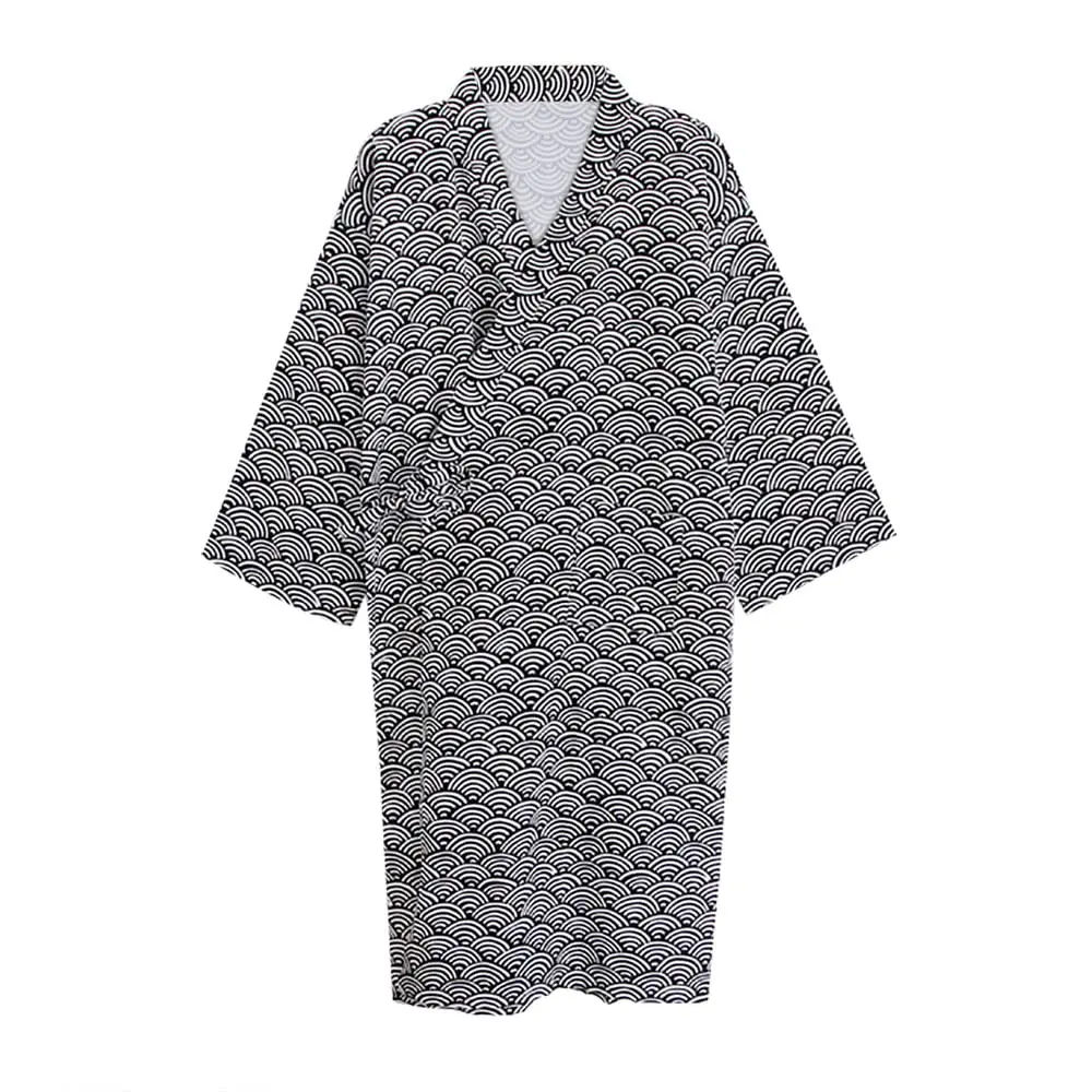 

Японский халат-кимоно для мужчин - хлопковый легкий тонкий халат для сна на весну и лето