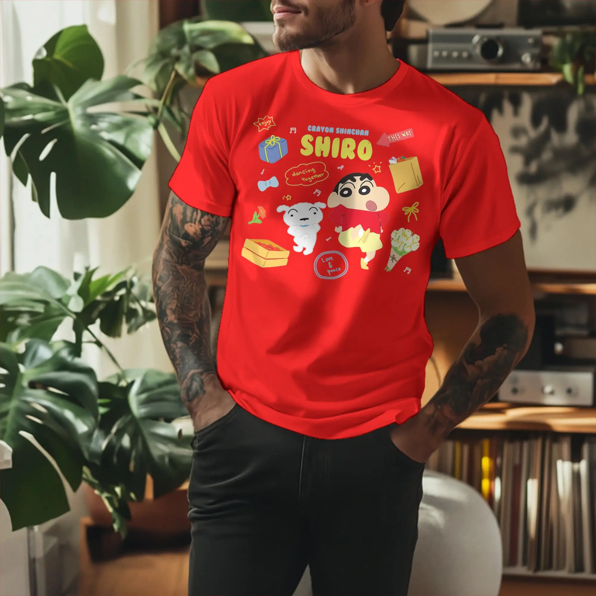 Crayon Shin-chan  T-Shirt Men Women Cute Anime Manga Vintage Pure Cotton Tees Round Collar Short Sleeve T Shirt Gift Idea Tops