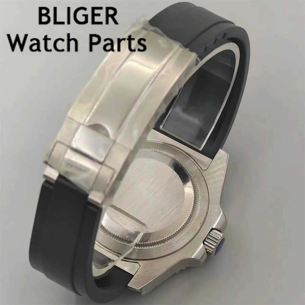Bliger-男性用サファイアガラス付き機械式時計,緑色の発光ラバーストラップ,ソリッドエンドリンク,グライドクラスプ,防水,40mm,nh34a