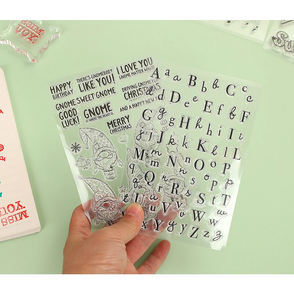 JIANWU 1 Stück kreativer Weihnachtsmann, englisches Alphabet, transparente Silikon-Siegelstempel, einfache Basis, klare Stempel, DIY-Bastelbedarf