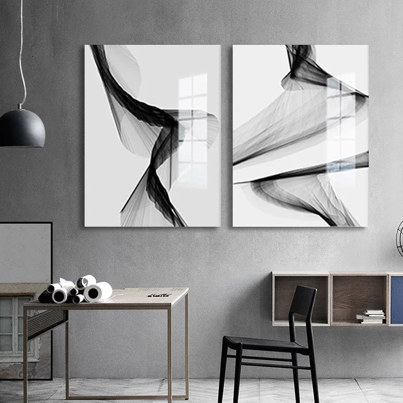 Black and White Wall Art Triptych Canvas Painting Posters Prints Modern Abstract Line Drawing Picture for Living Room Home Decor