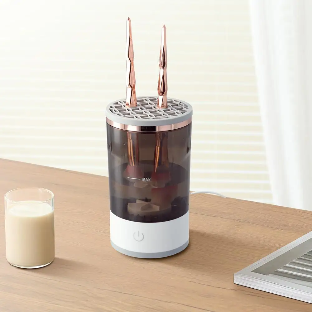 自動電動メイクブラシクリーナー,クリーニングおよびドライスタンド付き,ブラシを新鮮に保ち,3 in 1