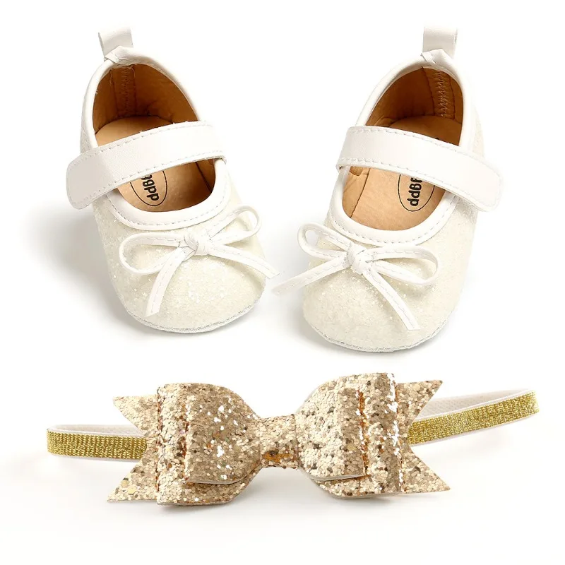 Newborn Baby Shoes Baby Boy Girl Shoes Girl Classic Bowknot Rubber Sole Anti-slip PU Dress First Walker Toddler Crib Shoes