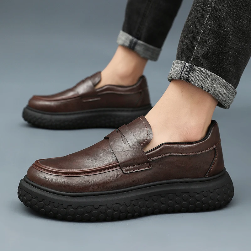 

Men's Casual Driving Soft Bottom Shoes Spring New Style British Style Slip-On Lazy Person Leather Shoes Comfortable Rubber Sole