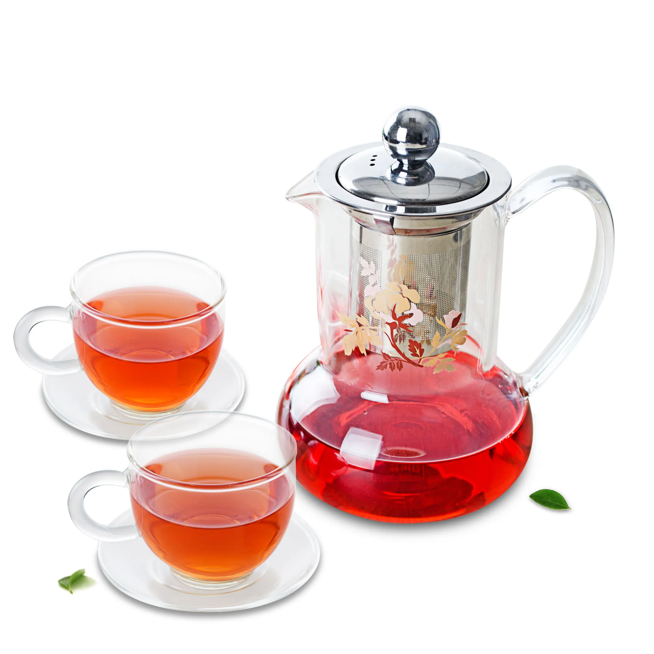 

Tea Set-530ml Heat Resistant Glass Tea Pot & Stainless Steel Infuser+2*Cups+Saucer