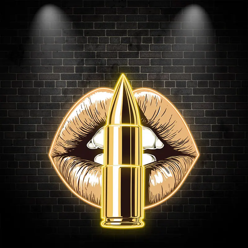 Vibrant Yellow Lips LED Neon Sign, Bold Lip Close-Up with Standing Bullet, Perfect for Edgy Decor & Unique Gifts