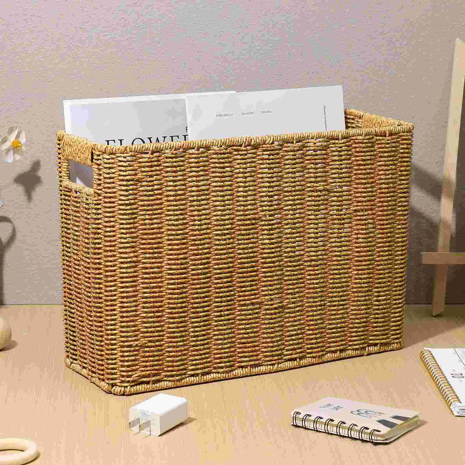 Magazine Newspaper Basket Woven Sundries Tots Toys Sundry Hollow Container Storage Organizer for Table Insignia Desktop