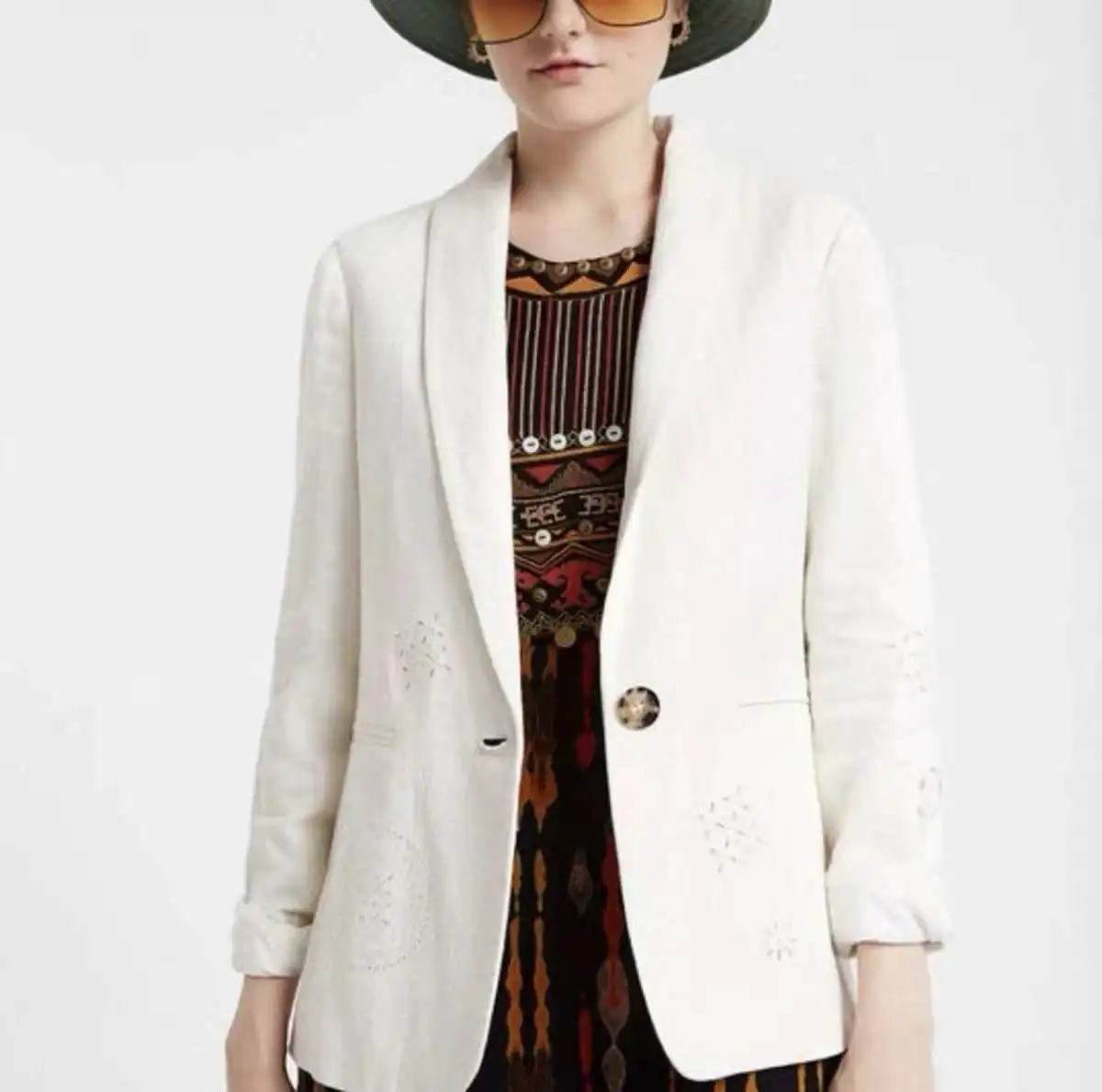 Original order for foreign trade: A new Spanish women's blazer with a solid color lapel and a hollow design