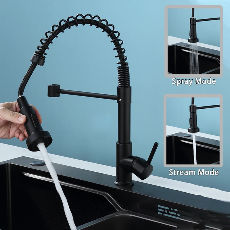 Kitchen Pull Down Spring Sink Faucet 360 Rotation Hot Cold Mixer Tap