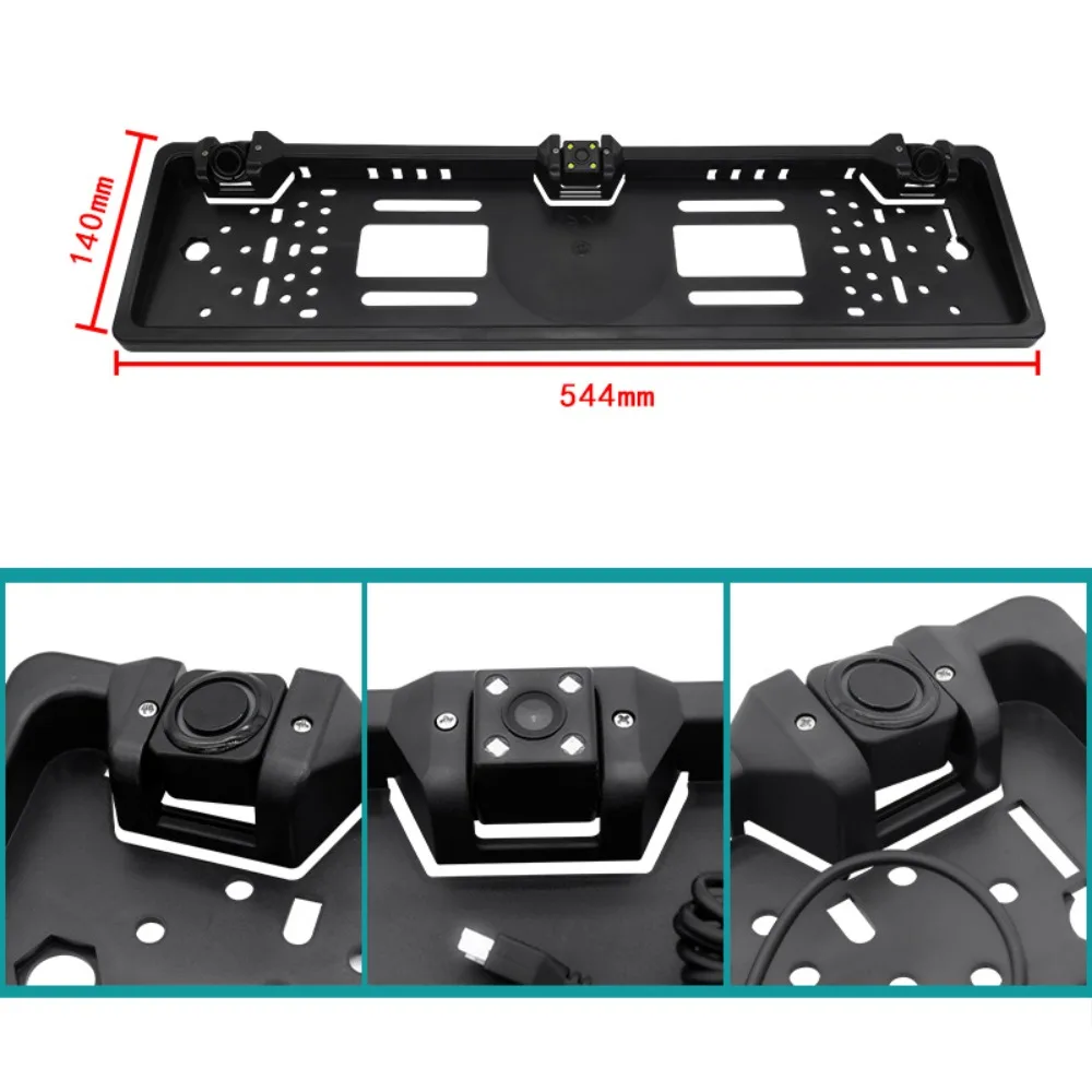 EU Standard License Plate Frame Rear View Camera 3-in-1 Visual System with 2 Sensors & 4 LED Night Vision Backup Camera