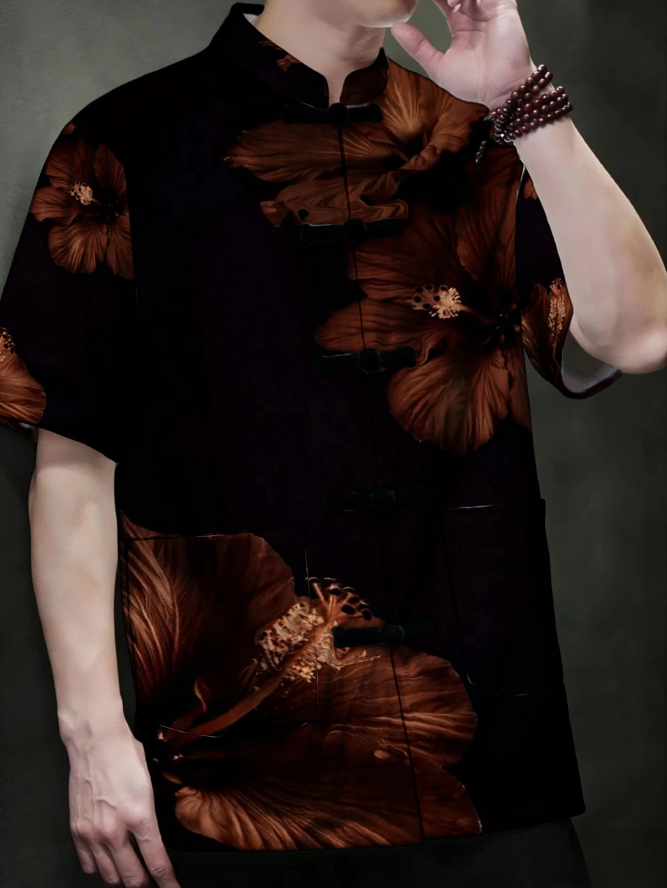 Men Men Traditional Chinese Tang Suit Short Sleeve Shirt Frog Button Stand Collar Butterfly Floral Ocean Wave Print Loose Casual - Aliexpress Deal