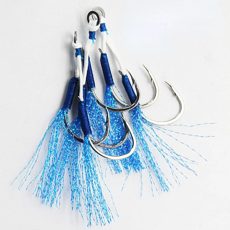 5pcs Jig Head Hook Iron Plate Double Hook Blue Bright Wire Fishing Hook Sea Fishing Lure Fishing Hook Fishing Gear Accessories