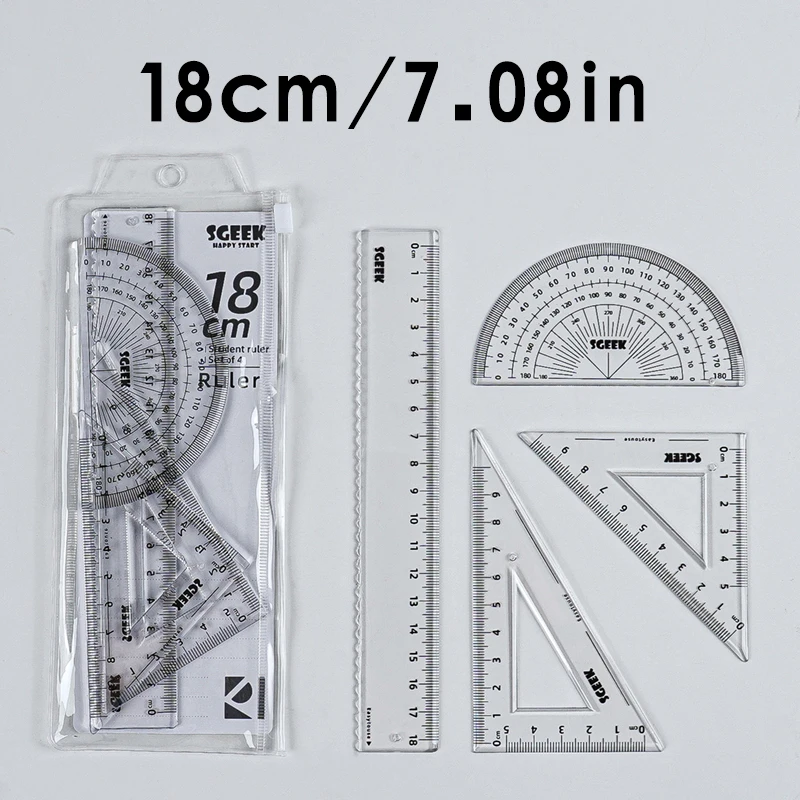 18cm Ruler Set, Student Drawing Stationery Set, Transparent Triangle Board Straightedge Ruler Set