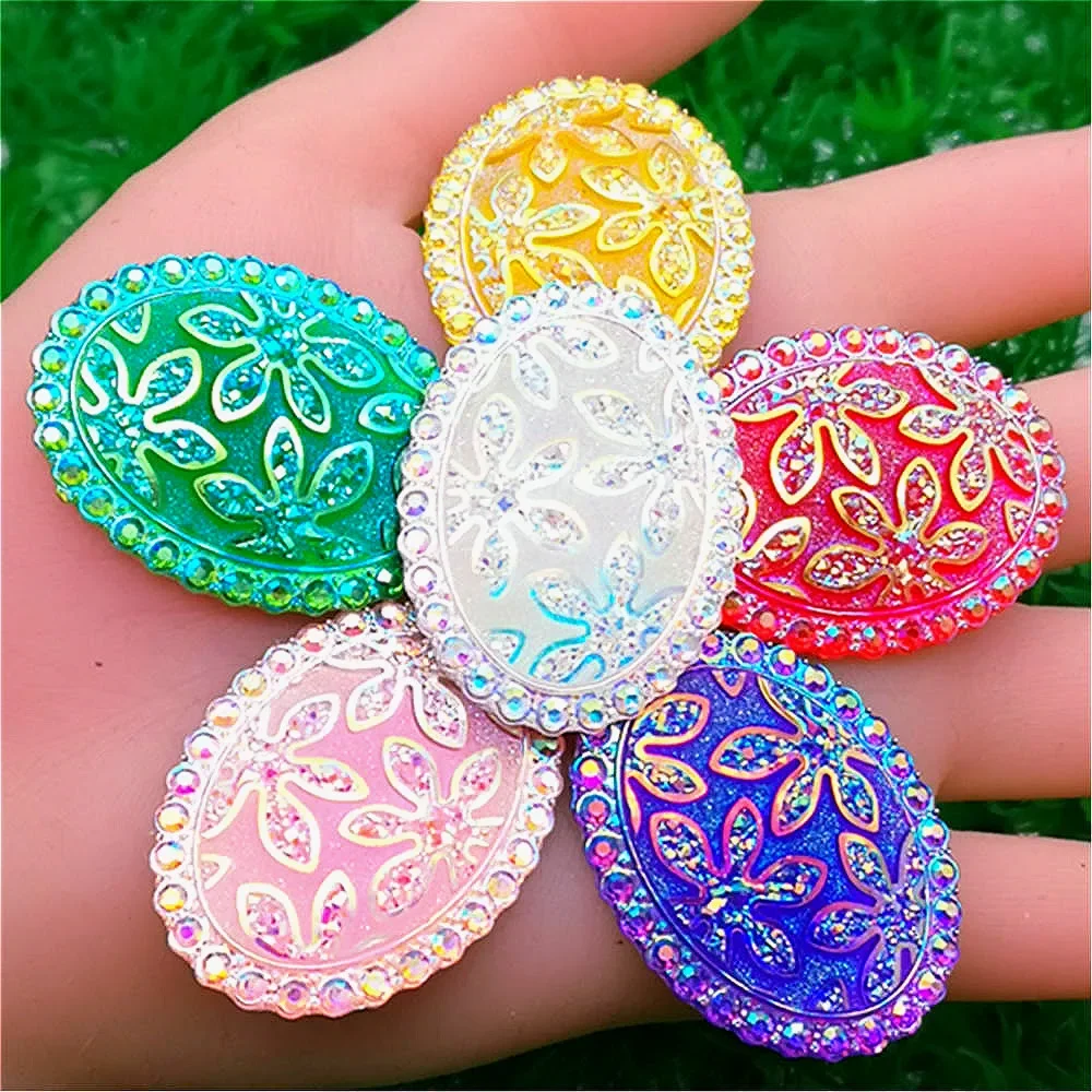 8PCS MIX 30mm*40mm AB Resin Oval flower Flatback Rhinestone Wedding Crafts DIY