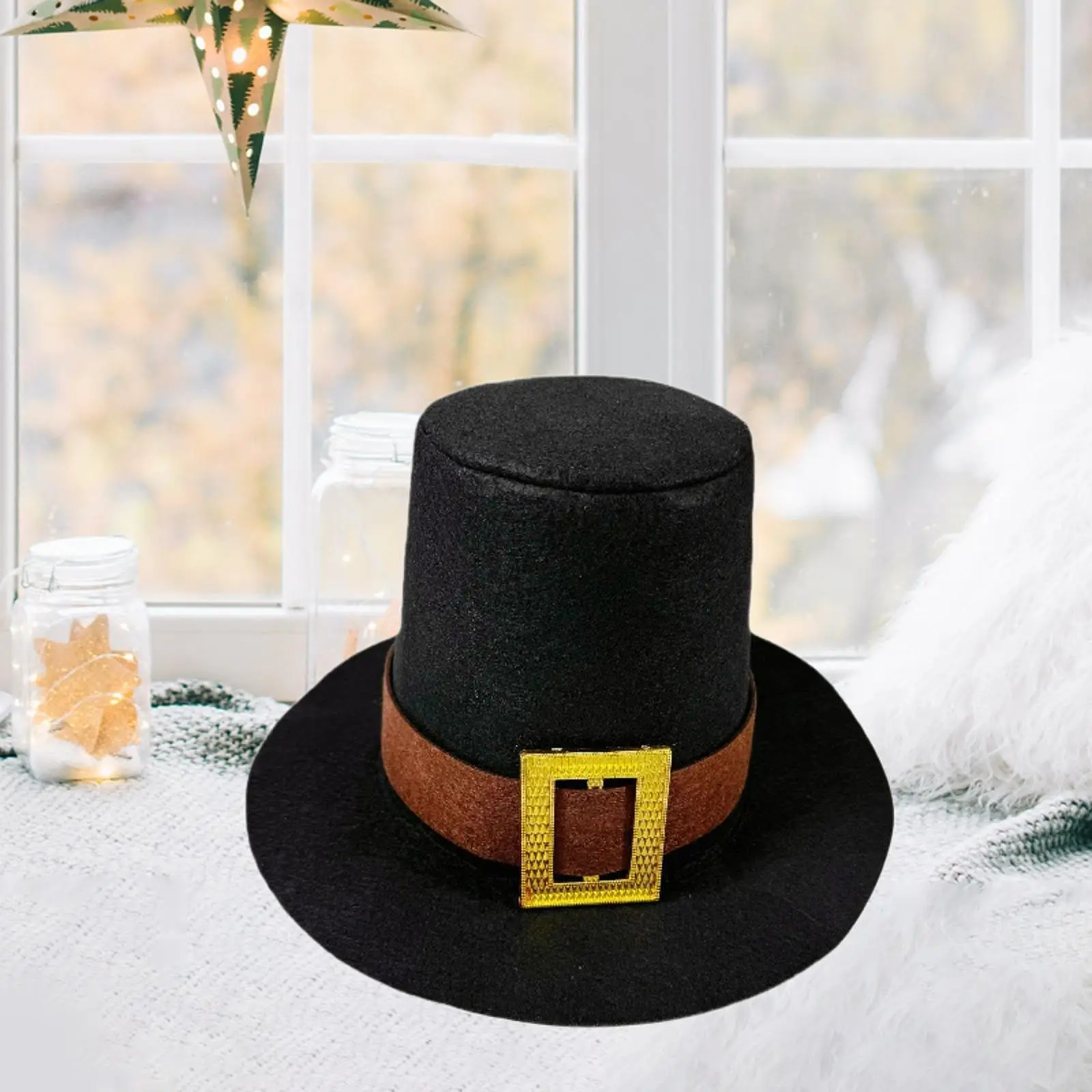 Christmas Top Hat Belt Gold Buckle Hat for Themed Party Dress up Stage Show